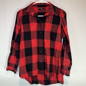Madewell Shirt Women's Size S Bottom down in Lansing Plaid Flannel Cotton Red